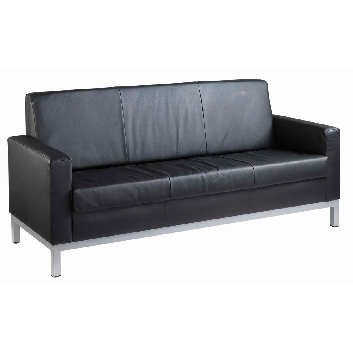 Helsinki square back reception 3 seater chair 1880mm wide - black bonded leather faced - view 1