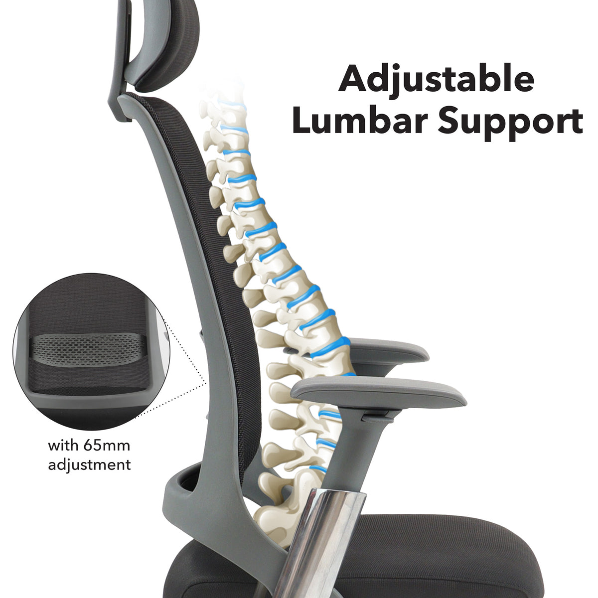 Holden mesh back operator chair with black fabric seat and headrest-Aluminium base and arms with black mesh back - view 5