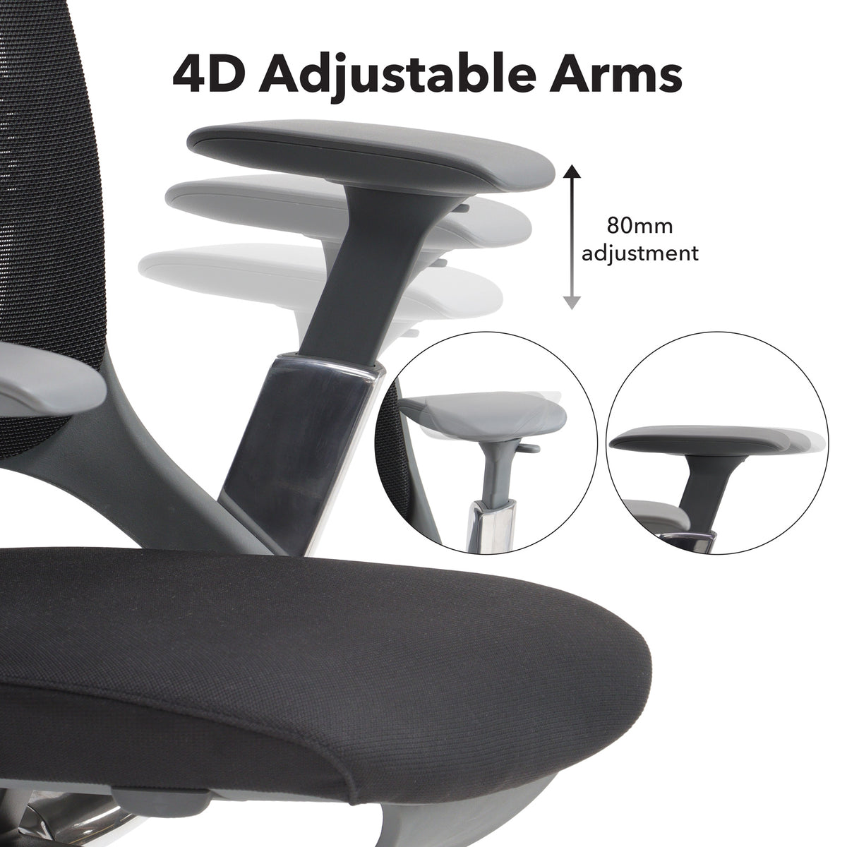 Holden mesh back operator chair with black fabric seat and headrest-Aluminium base and arms with black mesh back - view 3