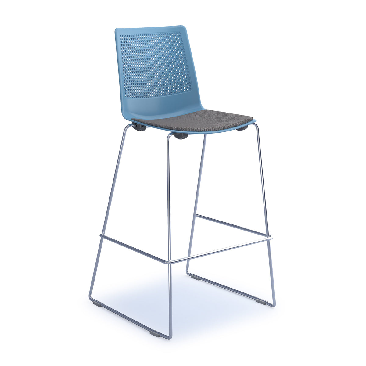 Harmony multi-purpose stool with seat pad and chrome sled frame - blue - view 1