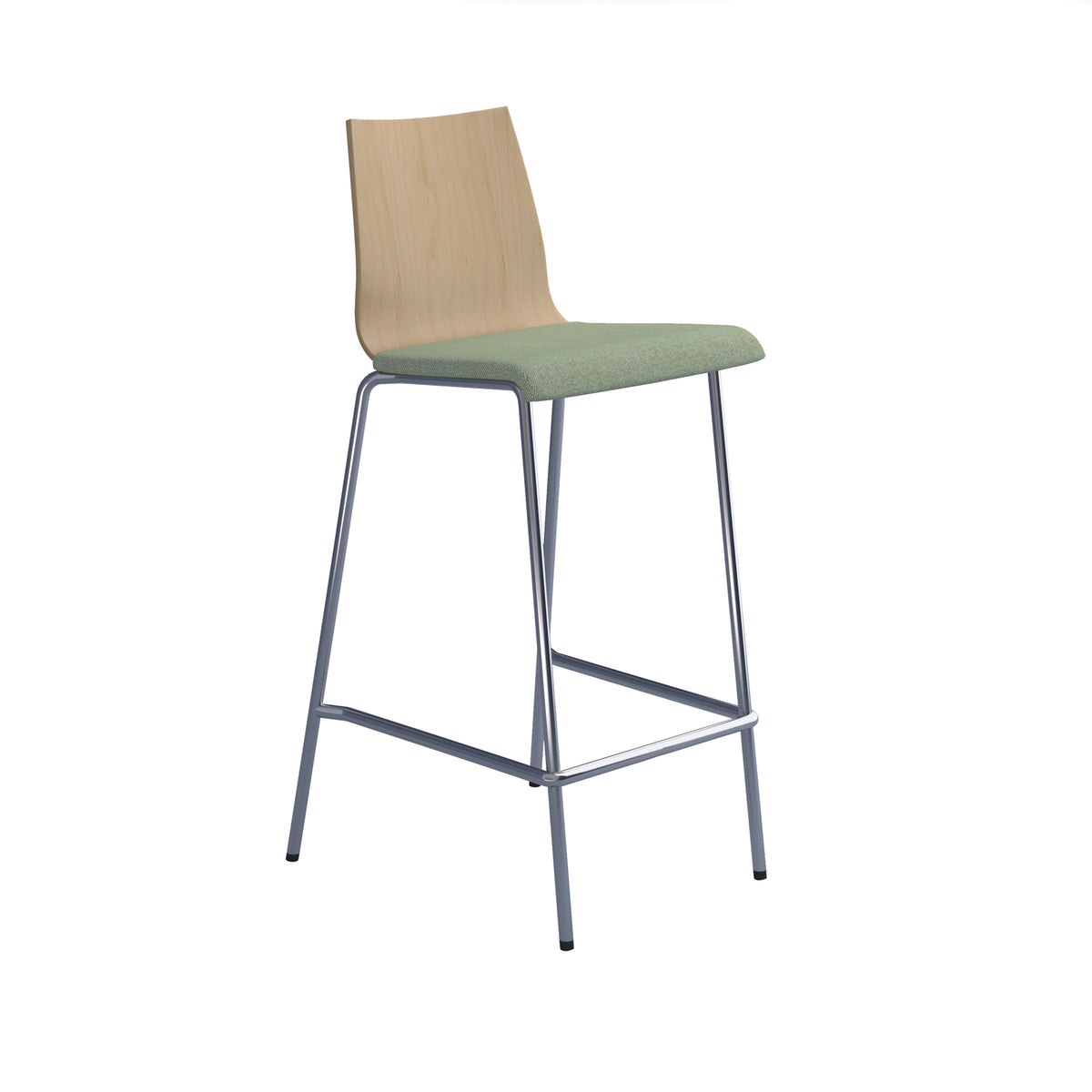 Fundamental dining stool with Beech back, fabric seat and chrome frame - made to order fabric - view 1