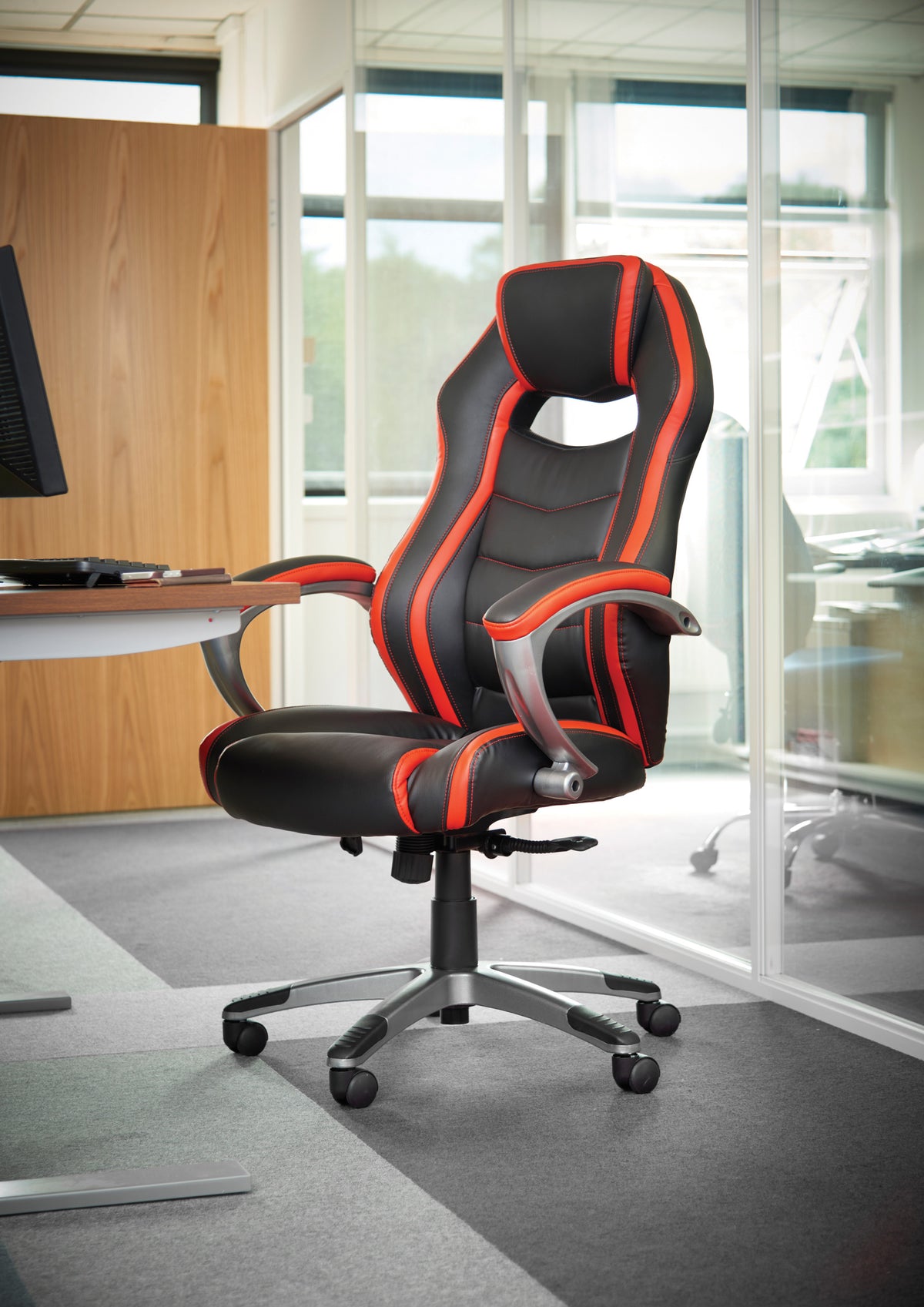 Jensen high back executive chair - black and red faux leather - view 4