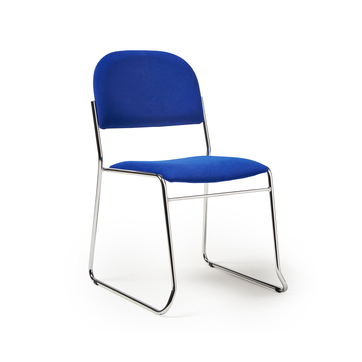 Jive stacking chair with chrome frame in blue fabric - view 1