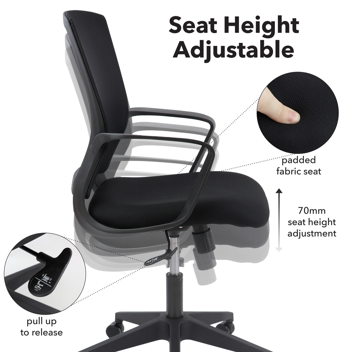 Jonas black mesh back operator chair with black fabric seat and black base - view 4