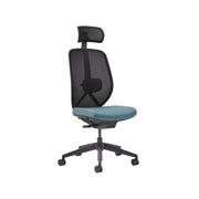 Kura mesh task chair with integrated seat adjustment, lumbar height and depth adjustment and synchronised mechanism with adjustable head rest - made to order - view 1