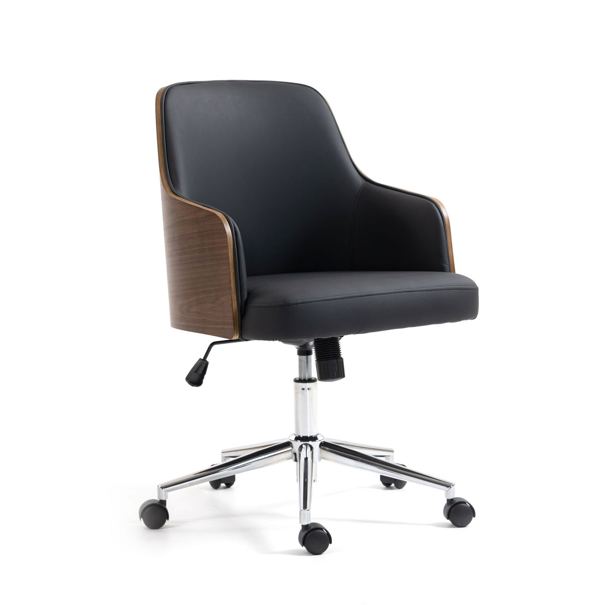 Kyoto oak veneer shell with black PU seat, chrome base and castors - view 3