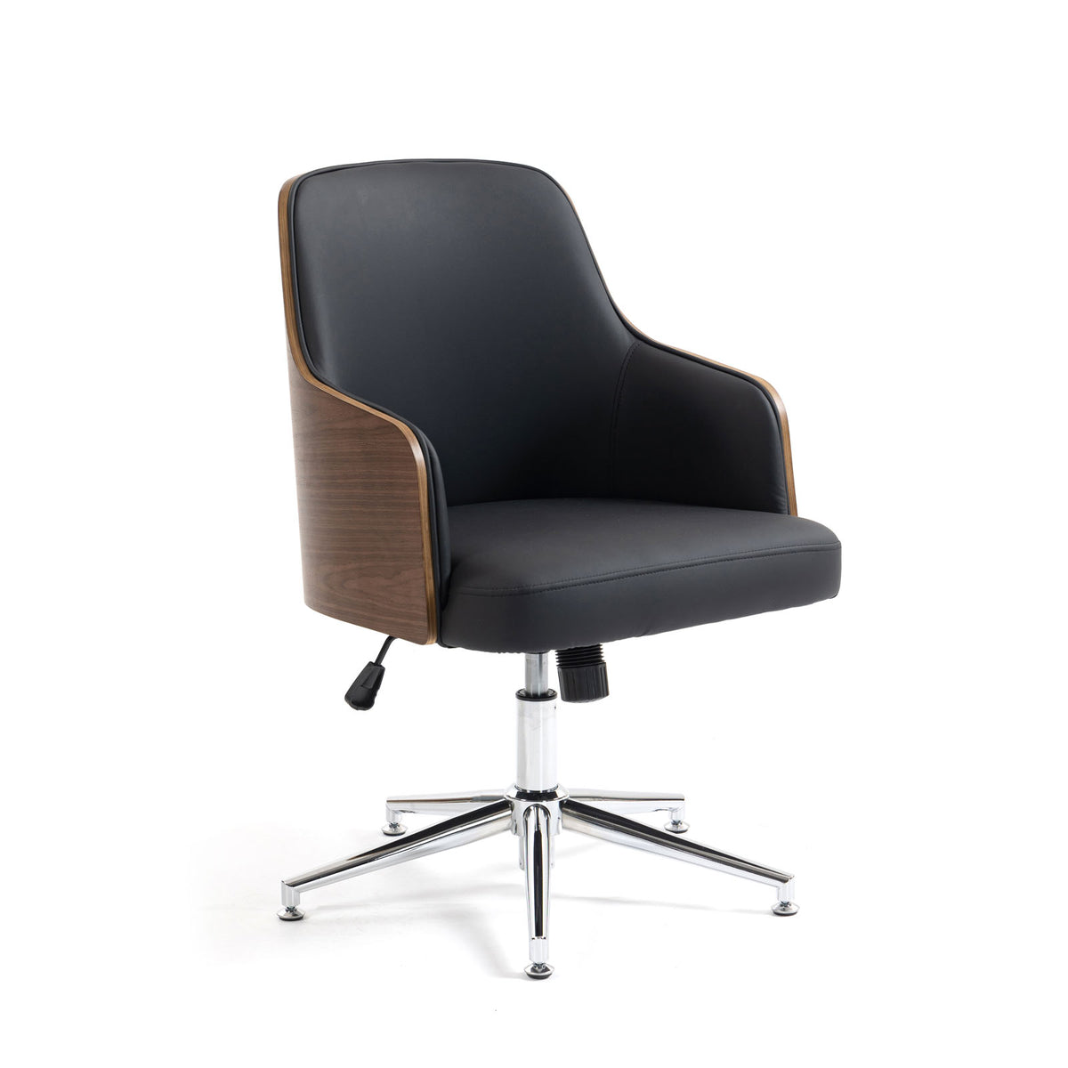 Kyoto oak veneer shell with black PU seat, chrome base and castors - view 1