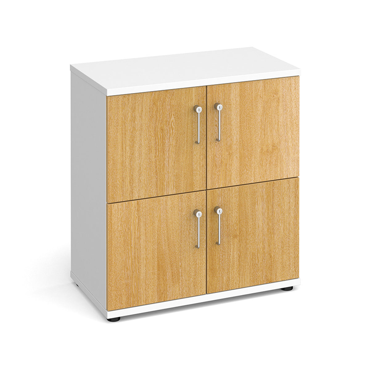 Wooden storage lockers 4 door - white with oak doors - view 1