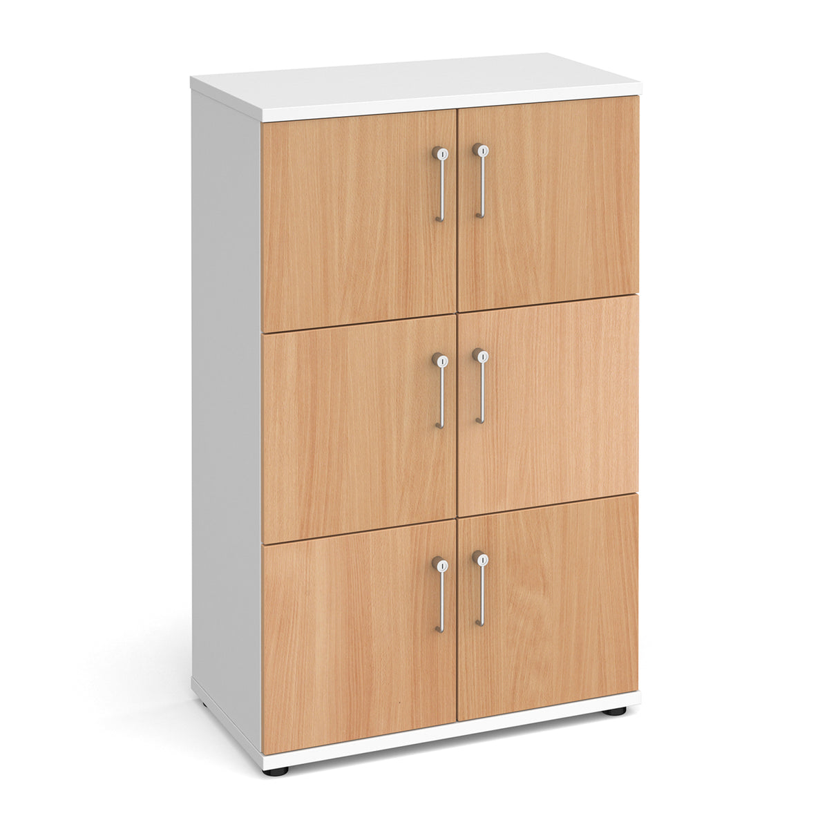 Wooden storage lockers 6 door - white with Beech doors - view 1