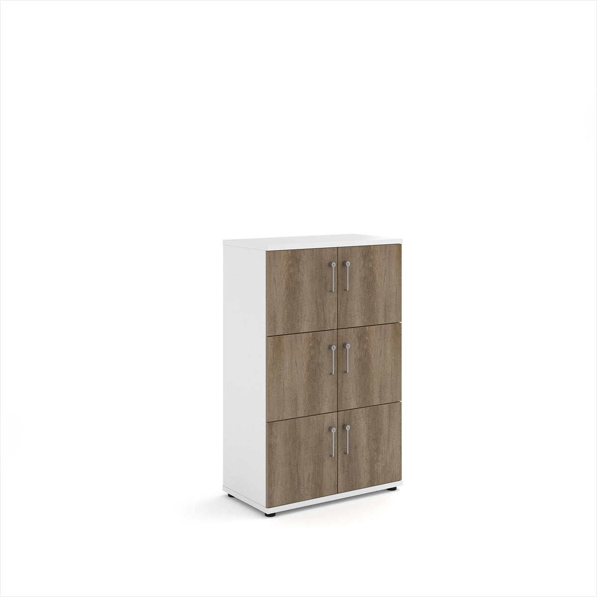 Wooden storage lockers 6 door - white with Nebraska oak doors - view 1