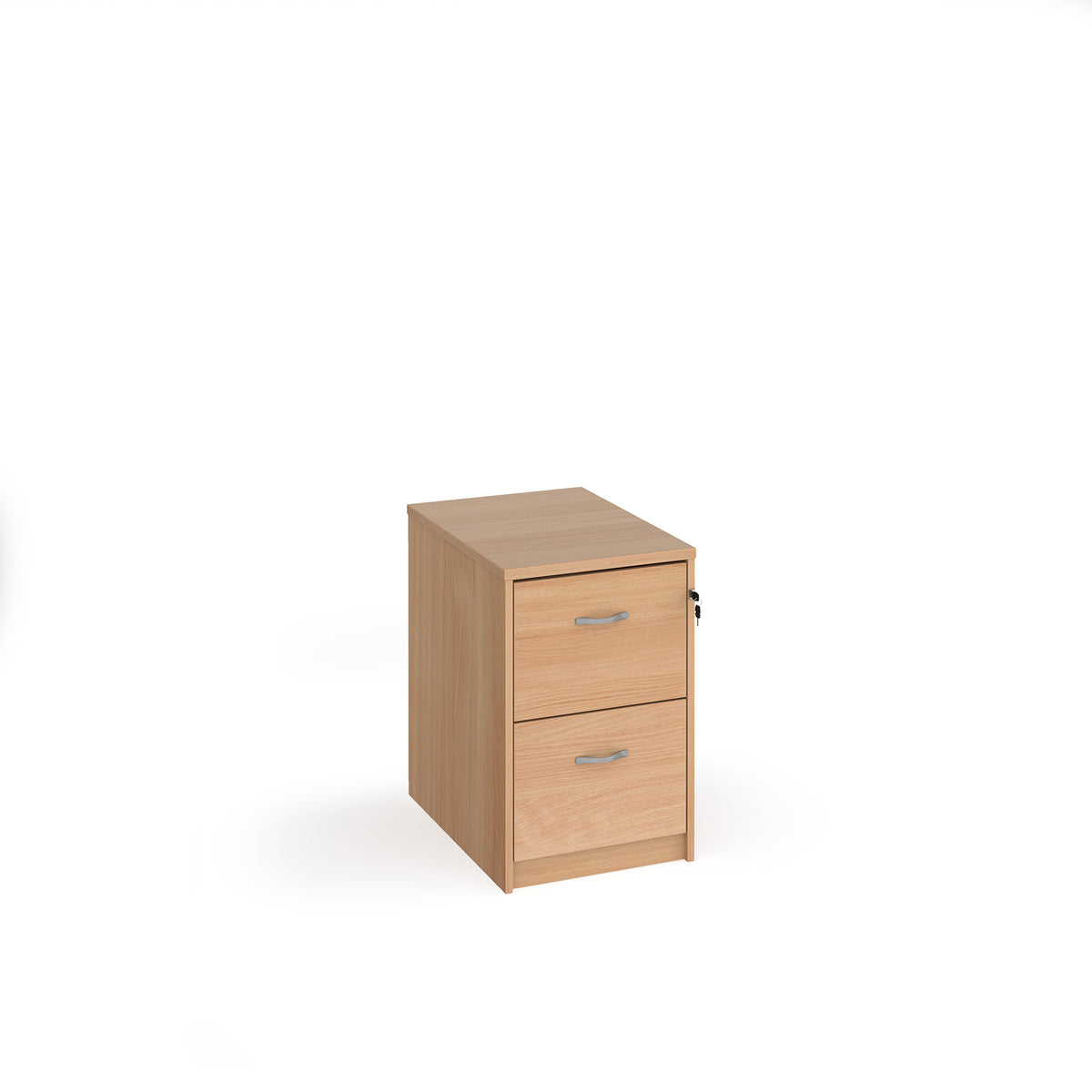 Wooden 2 drawer filing cabinet with silver handles 730mm high - Beech - view 1