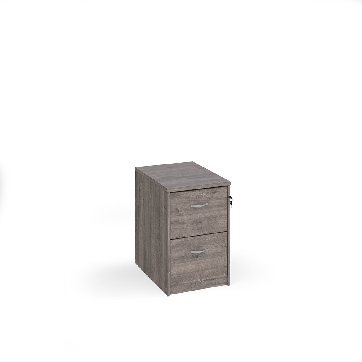 Wooden 2 drawer filing cabinet with silver handles 730mm high - Grey Oak - view 1