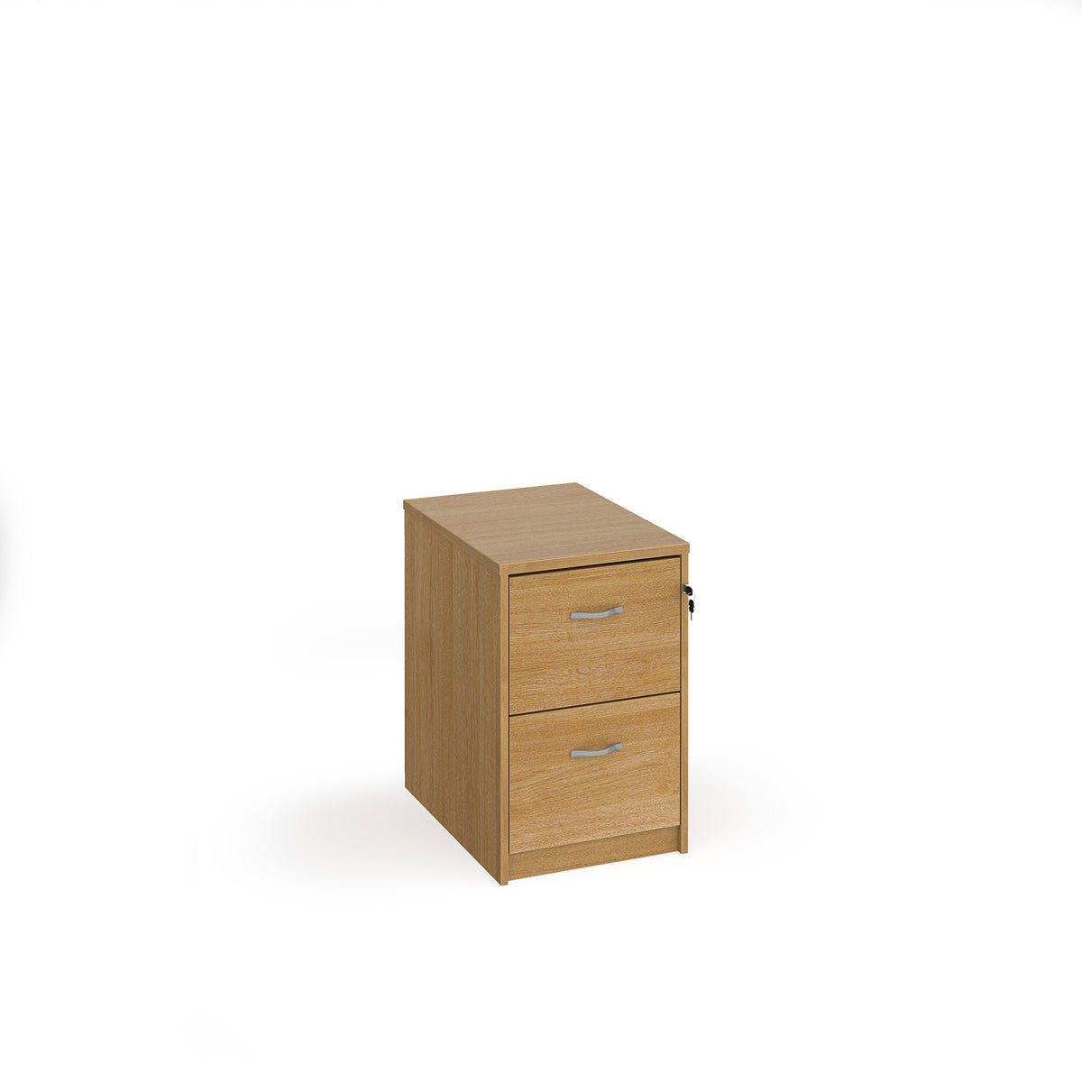 Wooden 2 drawer filing cabinet with silver handles 730mm high - oak - view 1