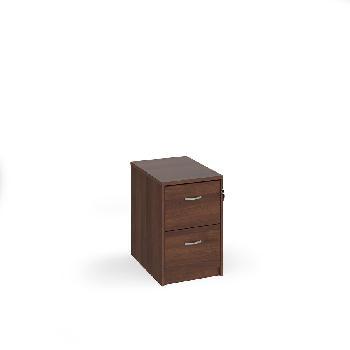 Wooden 2 drawer filing cabinet with silver handles 730mm high - Walnut - view 1