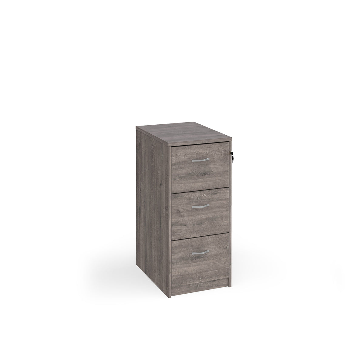 Wooden 3 drawer filing cabinet with silver handles 1045mm high - Grey Oak - view 1