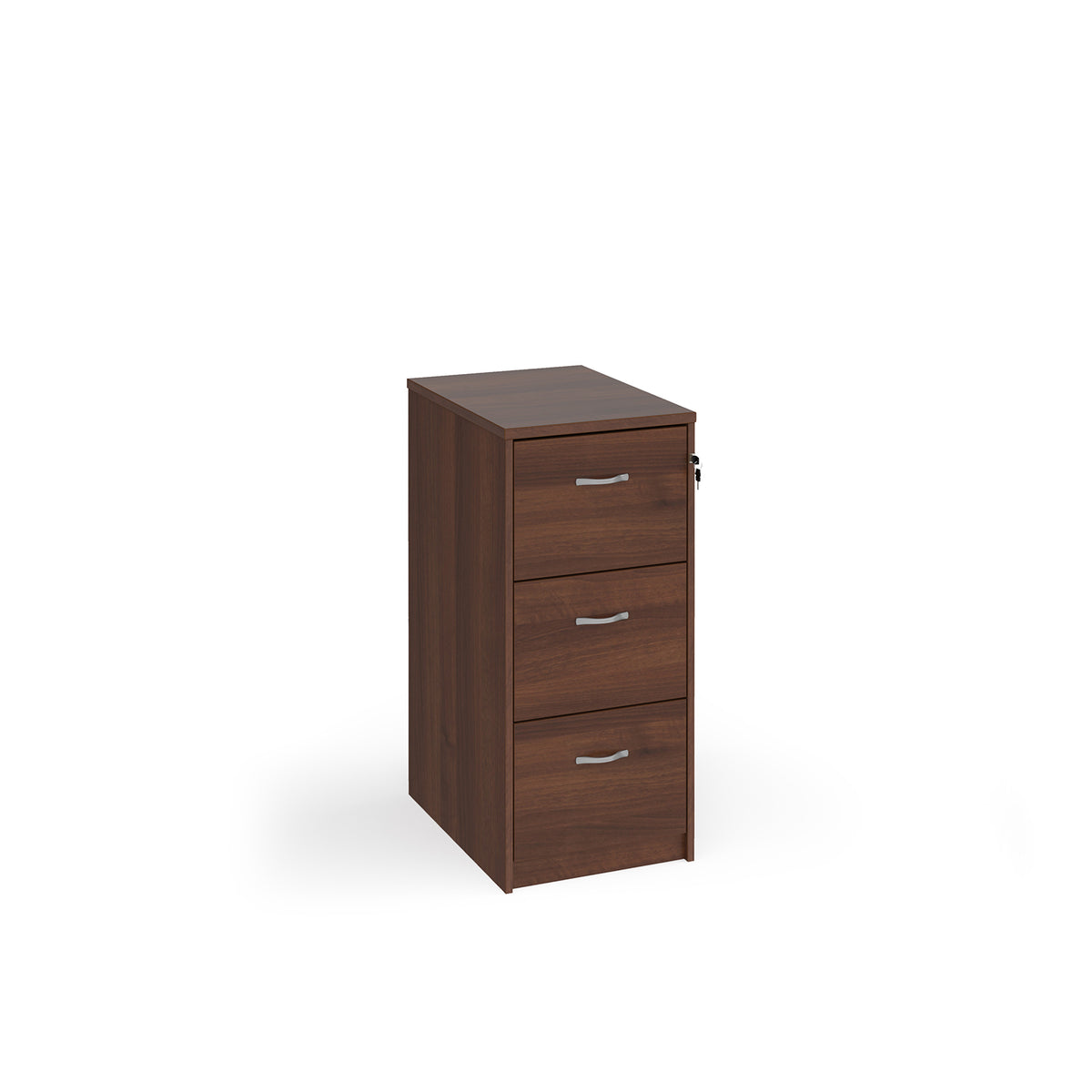 Wooden 3 drawer filing cabinet with silver handles 1045mm high - Walnut - view 1