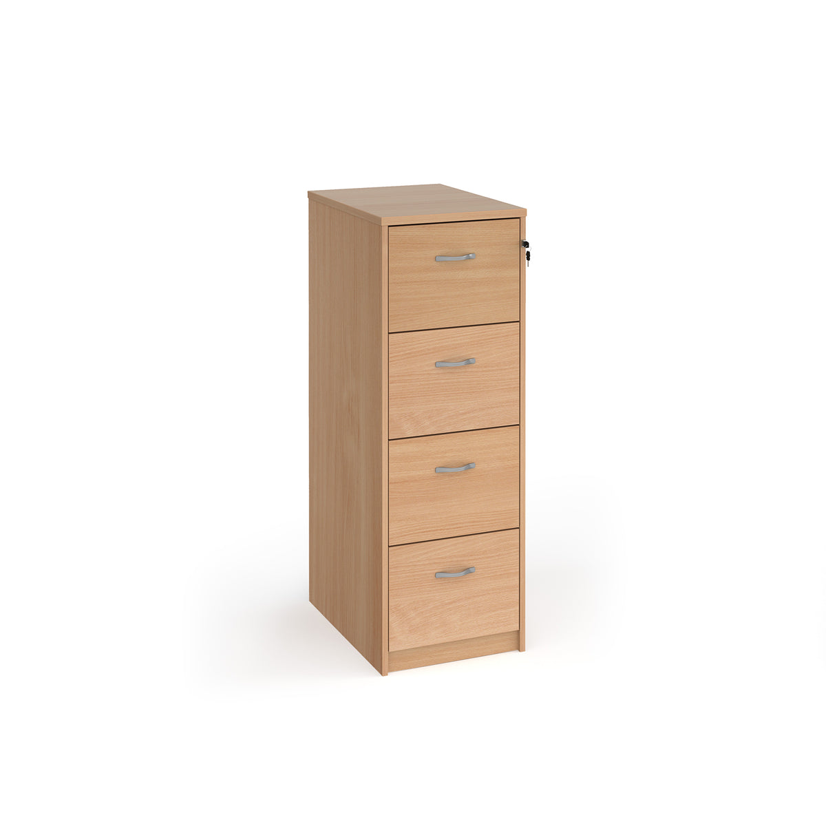 Wooden 4 drawer filing cabinet with silver handles 1360mm high - Beech - view 1