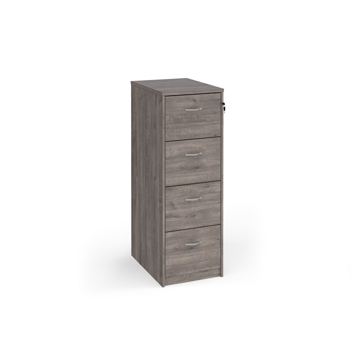 Wooden 4 drawer filing cabinet with silver handles 1360mm high - Grey Oak - view 1