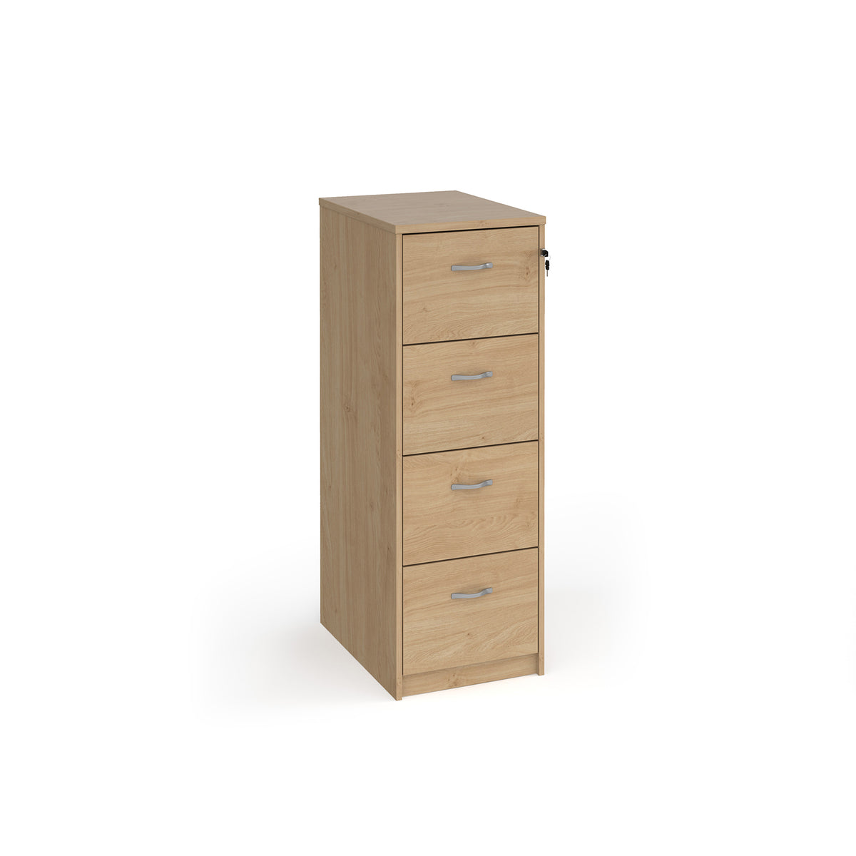 Wooden 4 drawer filing cabinet with silver handles 1360mm high - Kendal Oak - view 1