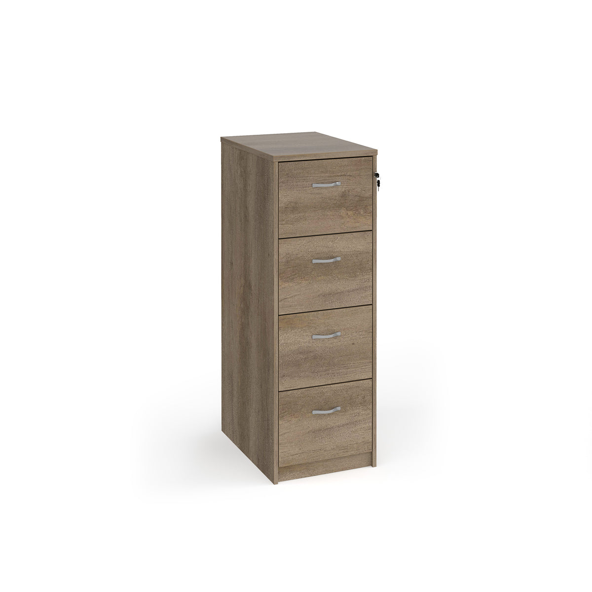 Wooden 4 drawer filing cabinet with silver handles 1360mm high - Nebraska Oak - view 1