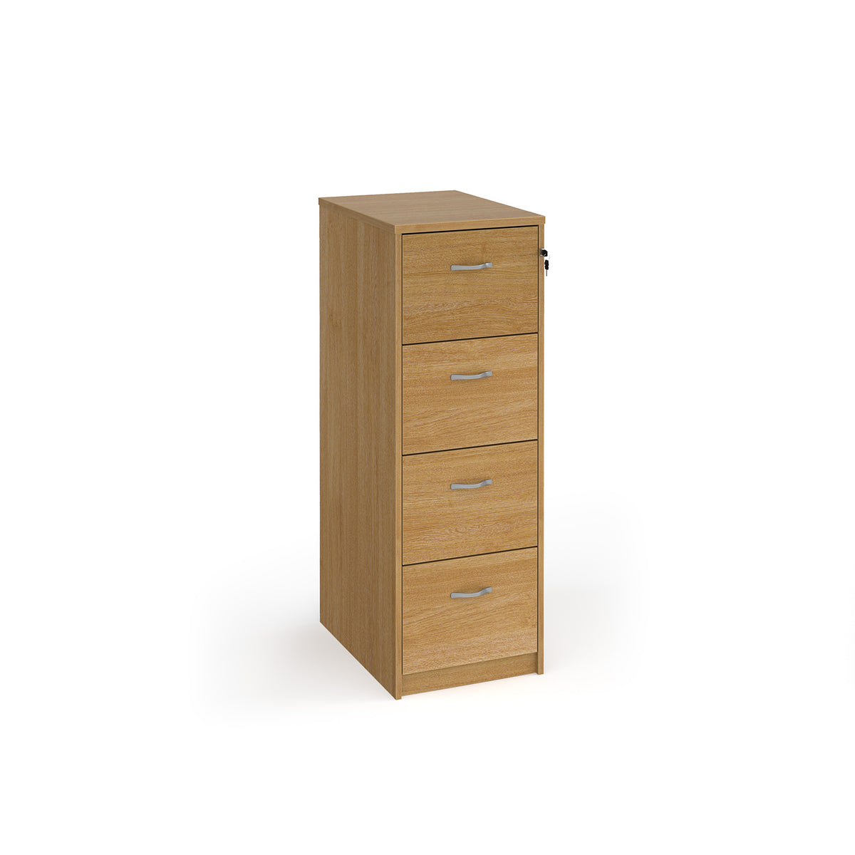 Wooden 4 drawer filing cabinet with silver handles 1360mm high - oak - view 1