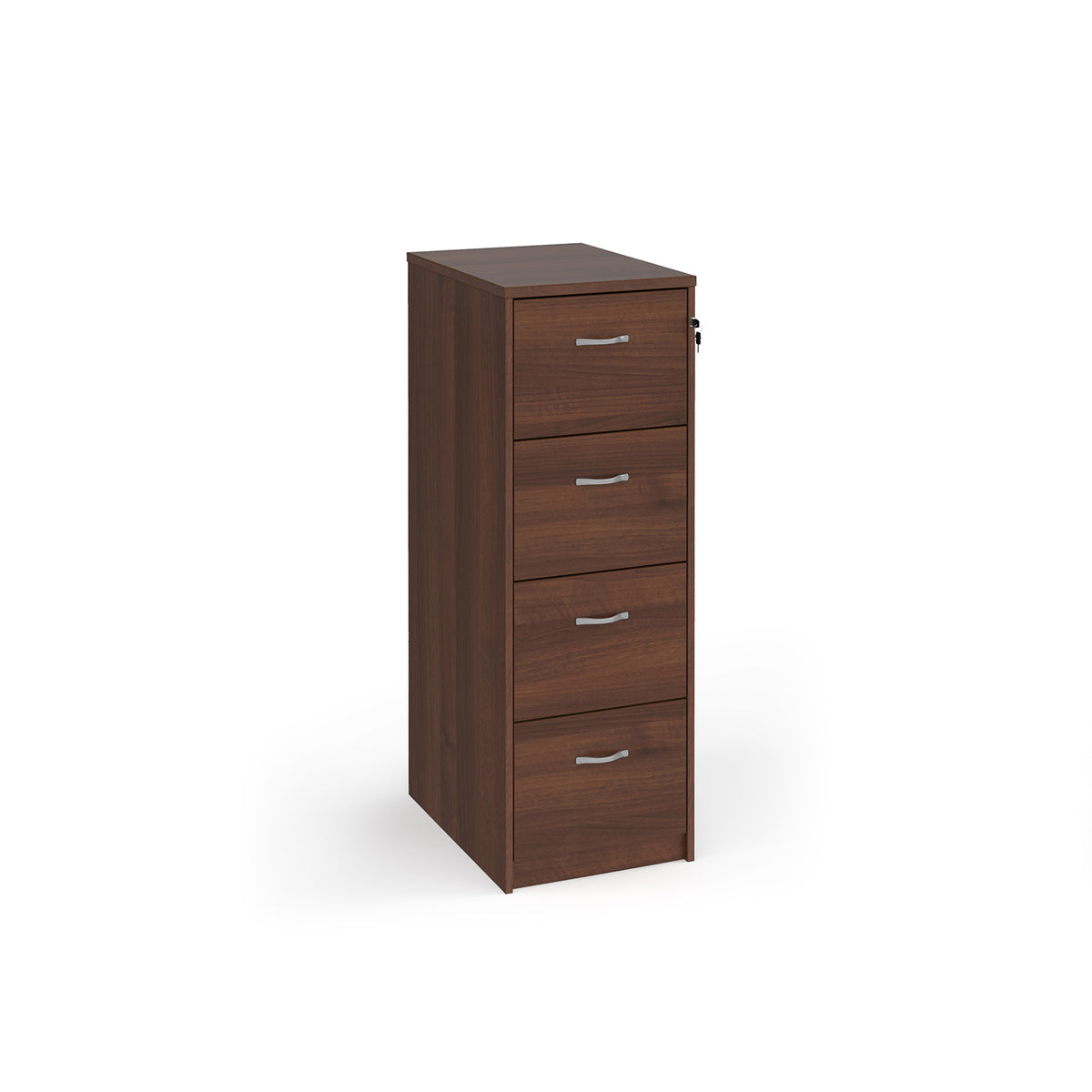 Wooden 4 drawer filing cabinet with silver handles 1360mm high - Walnut - view 1