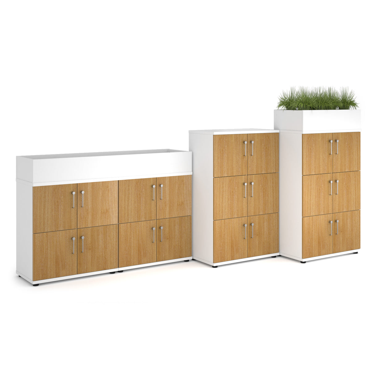 Wooden storage lockers 4 door - white with oak doors - view 2
