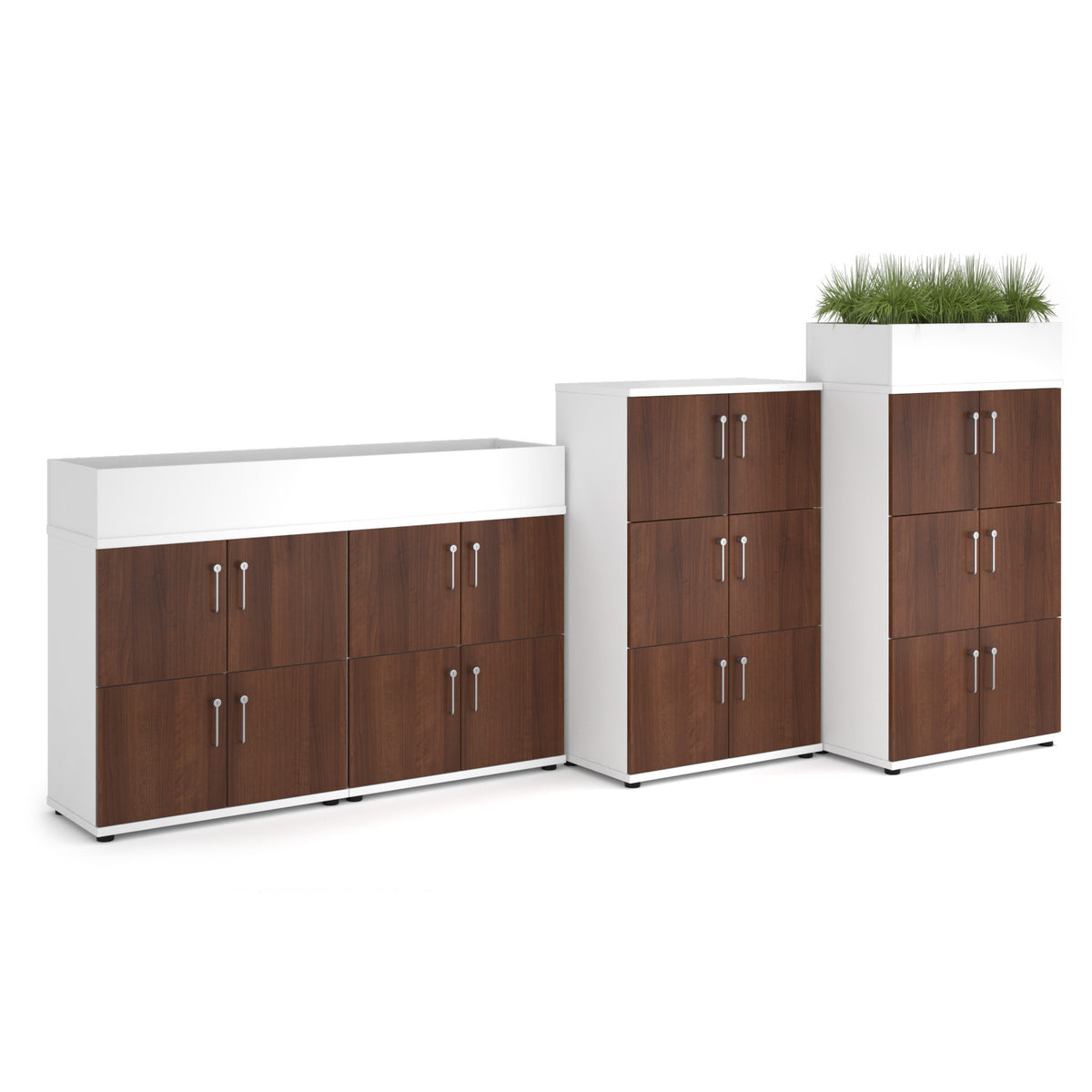Wooden storage lockers 4 door - white with Walnut doors - view 2