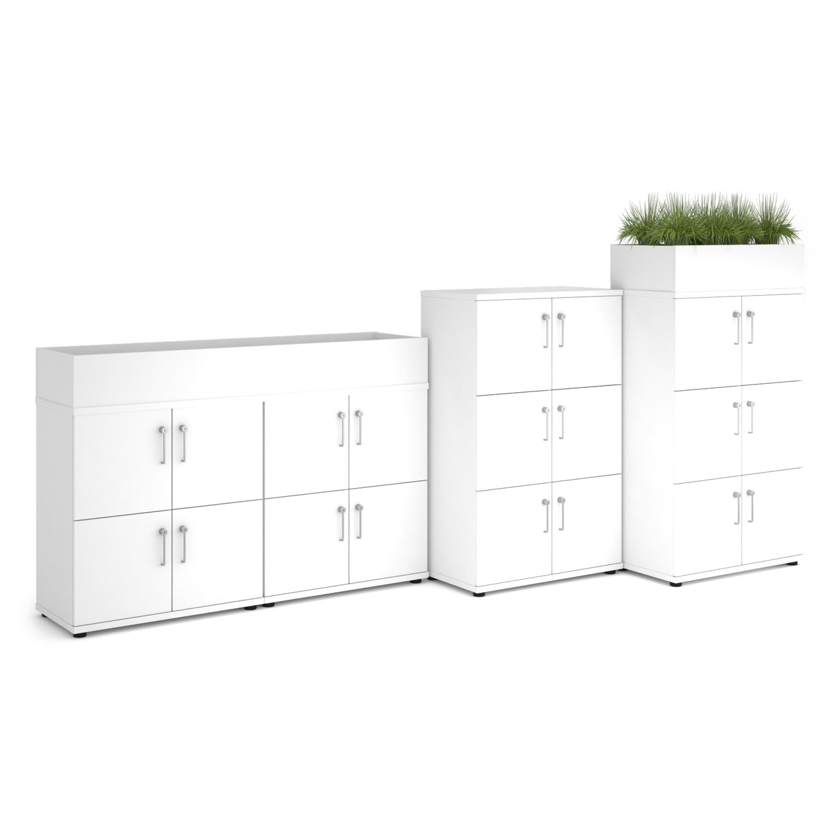 Wooden storage lockers 4 door - white with white doors - view 2