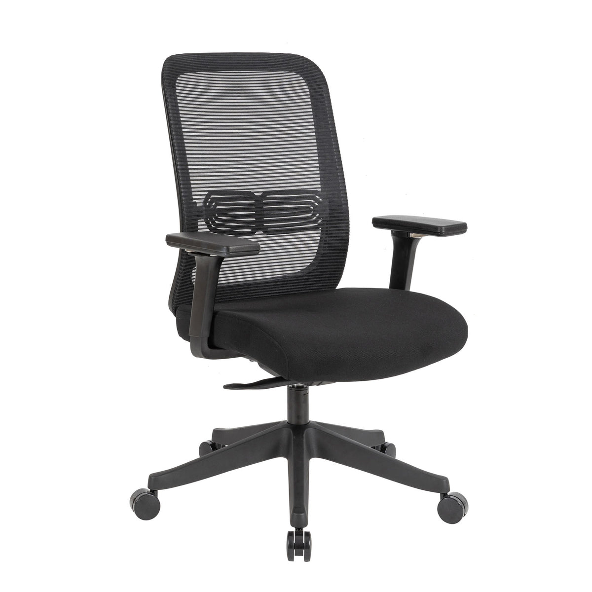 Lotus mesh back operator chair with adjustable arms, black frame & fabric seat - view 1