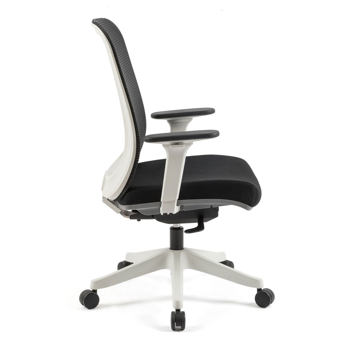 Lotus mesh back operator chair with adjustable arms, white frame & fabric seat - view 3