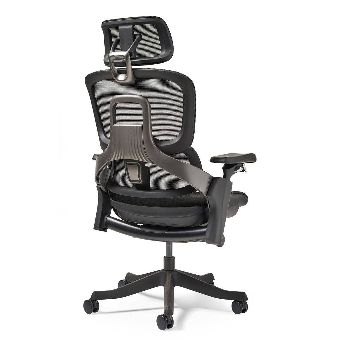 Lyra is a fully ergonomic task chair with adjustable arms and integrated head rest in black - view 2