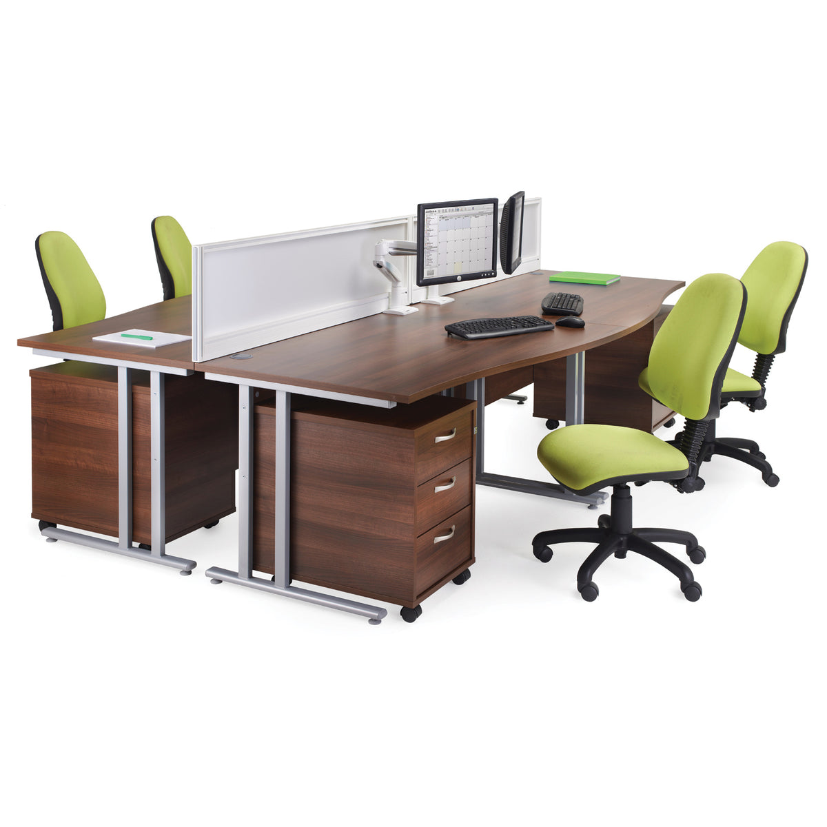 Maestro 25 left hand ergonomic desk 1400mm wide - silver cantilever leg frame, Beech top - view 4