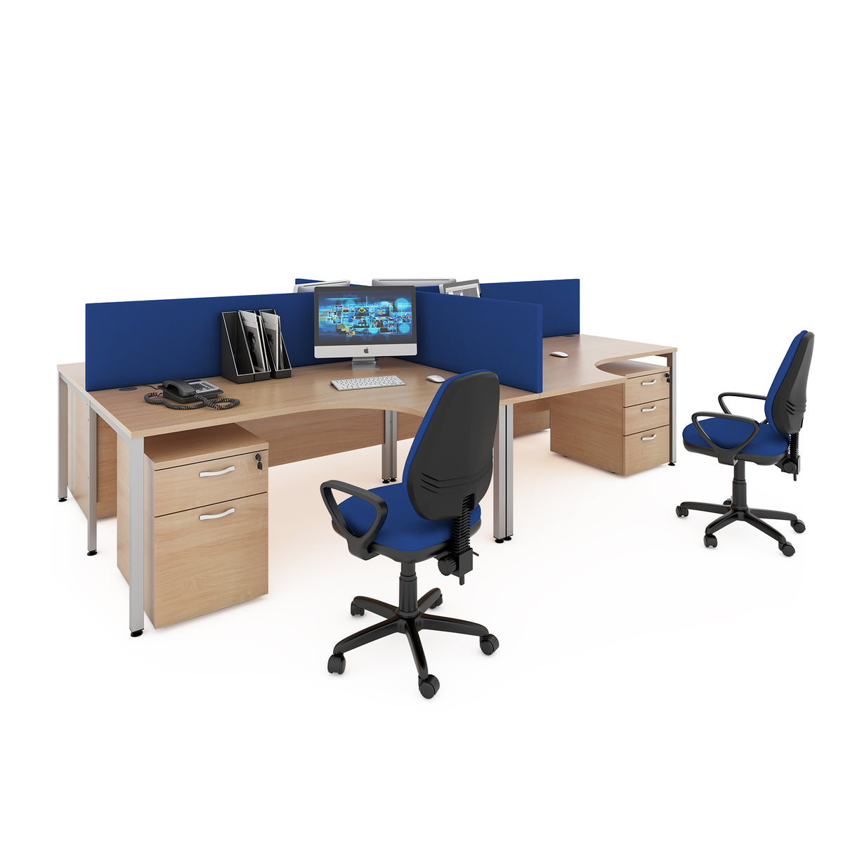 Maestro 25 right hand wave desk 1400mm wide - silver bench leg frame, Beech top - view 3