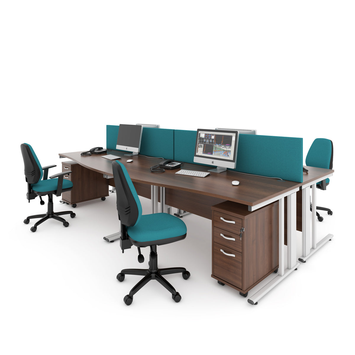 Maestro 25 left hand ergonomic desk 1600mm wide with 2 drawer pedestal - white cable managed leg frame, Beech top - view 3