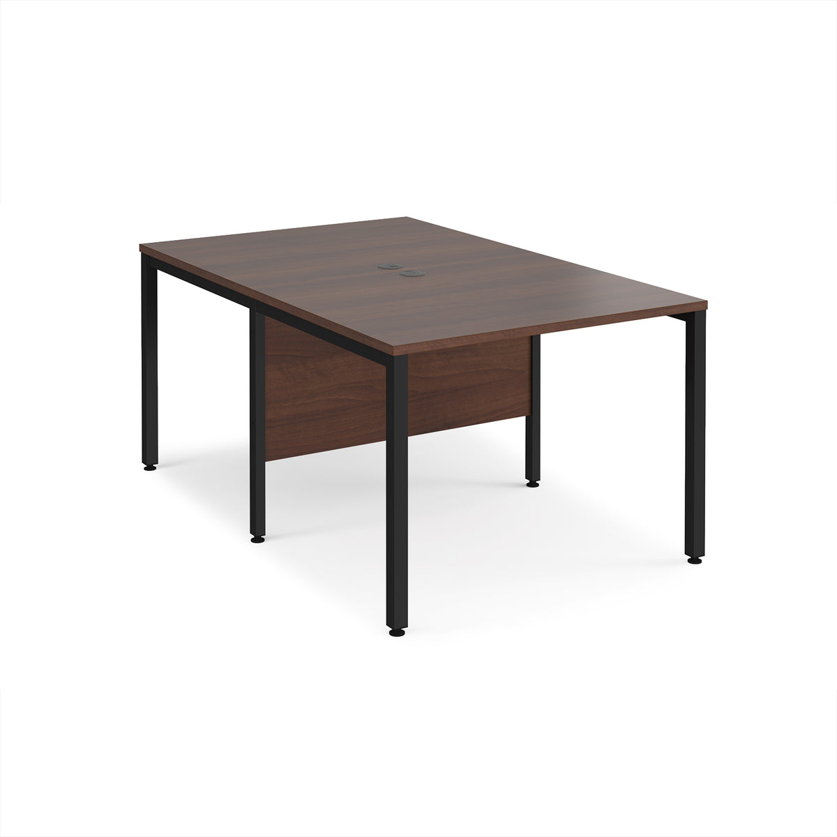 Maestro 25 back to back straight desks 1000mm x 1600mm - black bench leg frame, Walnut top - view 1