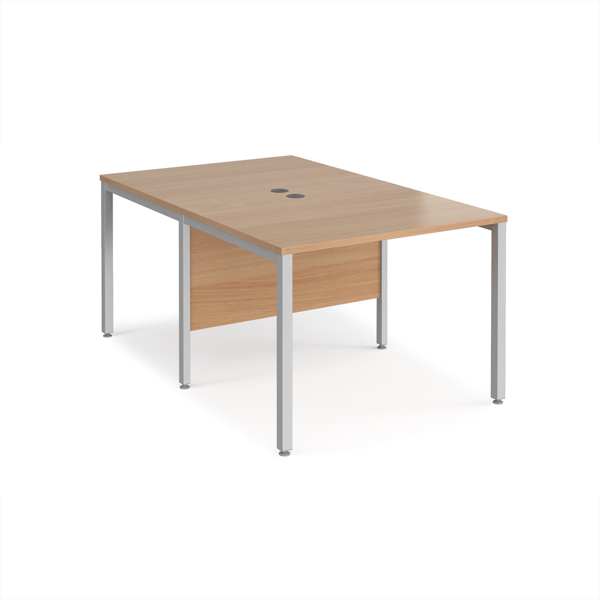 Maestro 25 back to back straight desks 1000mm x 1600mm - silver bench leg frame, Beech top - view 1