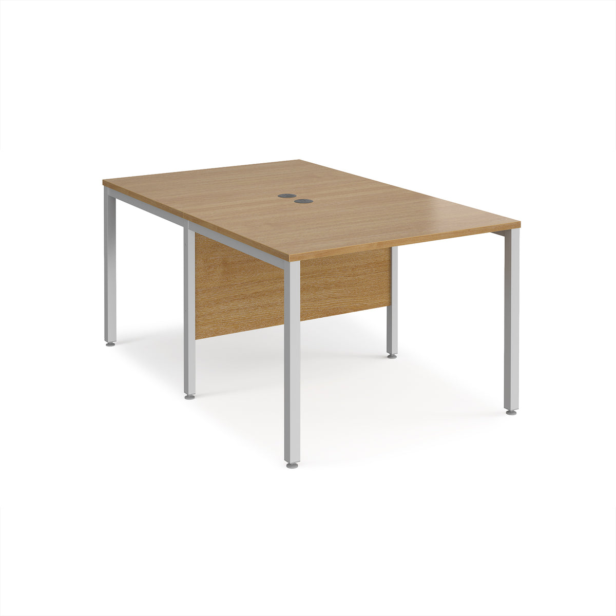 Maestro 25 back to back straight desks 1000mm x 1600mm - silver bench leg frame, Oak Top - view 1