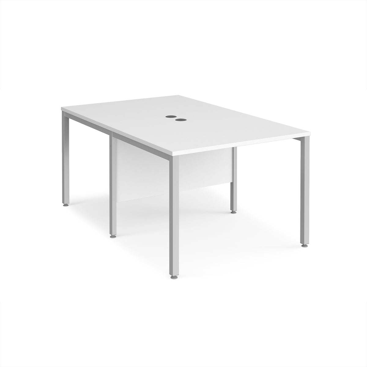 Maestro 25 back to back straight desks 1000mm x 1600mm - silver bench leg frame, White Top - view 1