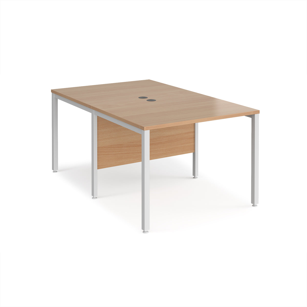 Maestro 25 back to back straight desks 1000mm x 1600mm - white bench leg frame, Beech top - view 1