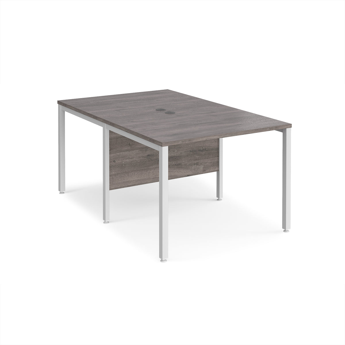 Maestro 25 back to back straight desks 1000mm x 1600mm - white bench leg frame, Grey Oak Top - view 1