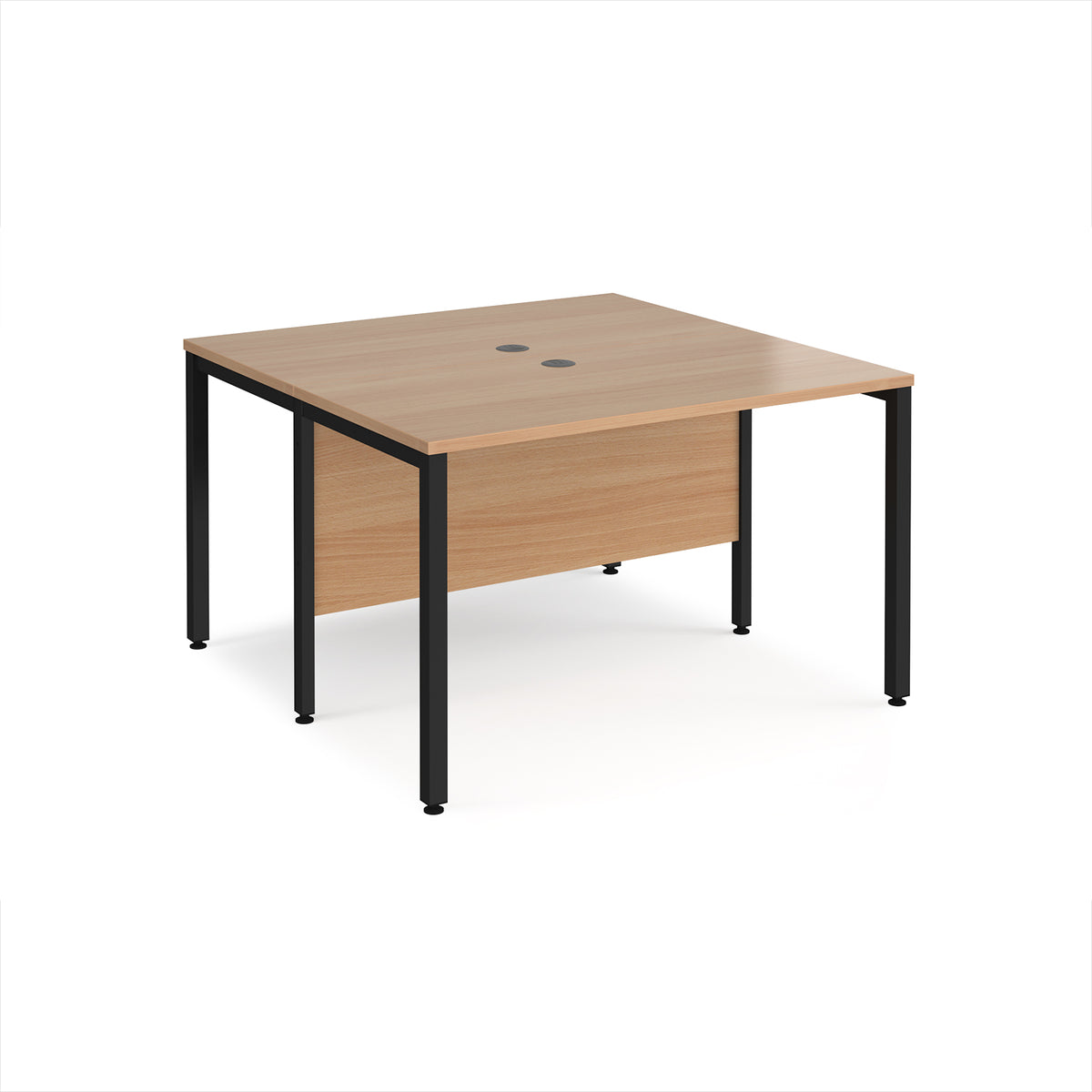 Maestro 25 back to back straight desks 1200mm x 1200mm - black bench leg frame, Beech top - view 1