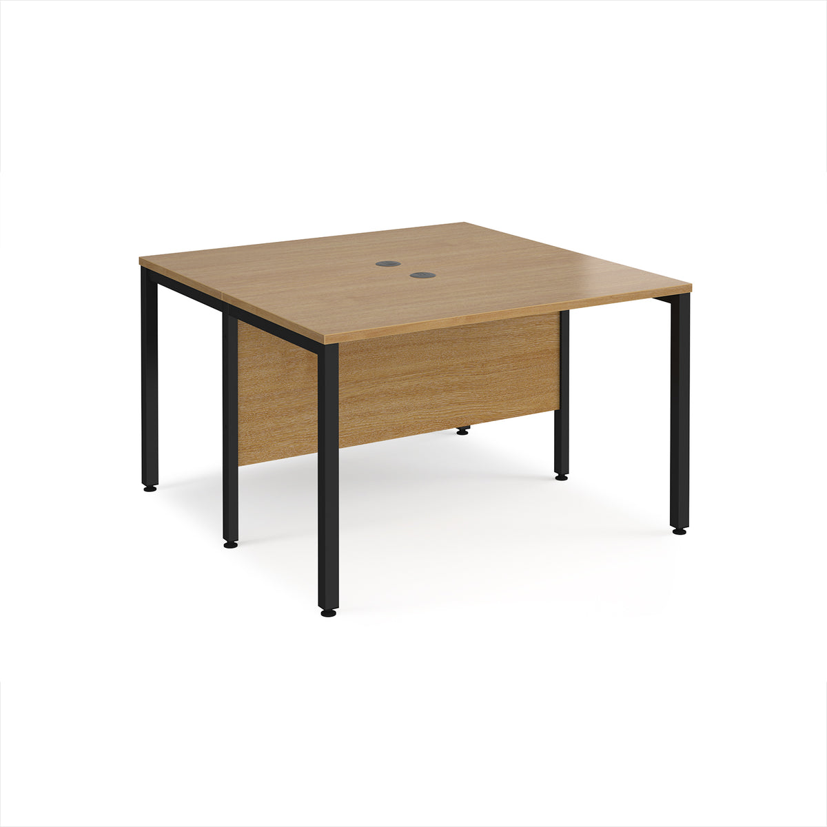 Maestro 25 back to back straight desks 1200mm x 1200mm - black bench leg frame, Oak Top - view 1