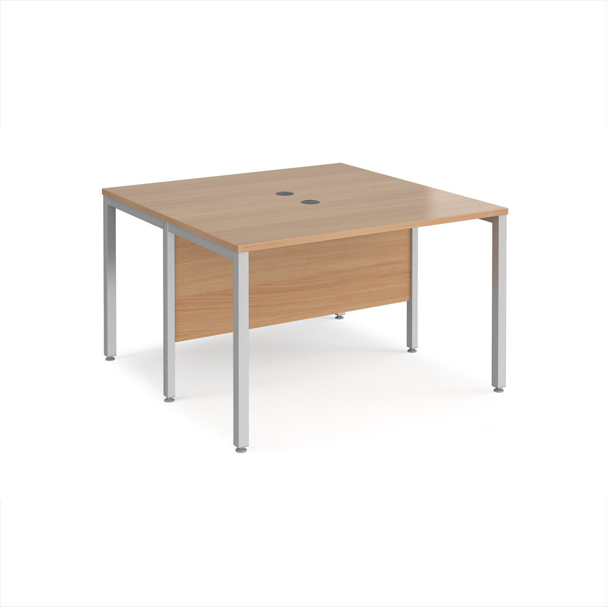 Maestro 25 back to back straight desks 1200mm x 1200mm - silver bench leg frame, Beech top - view 1