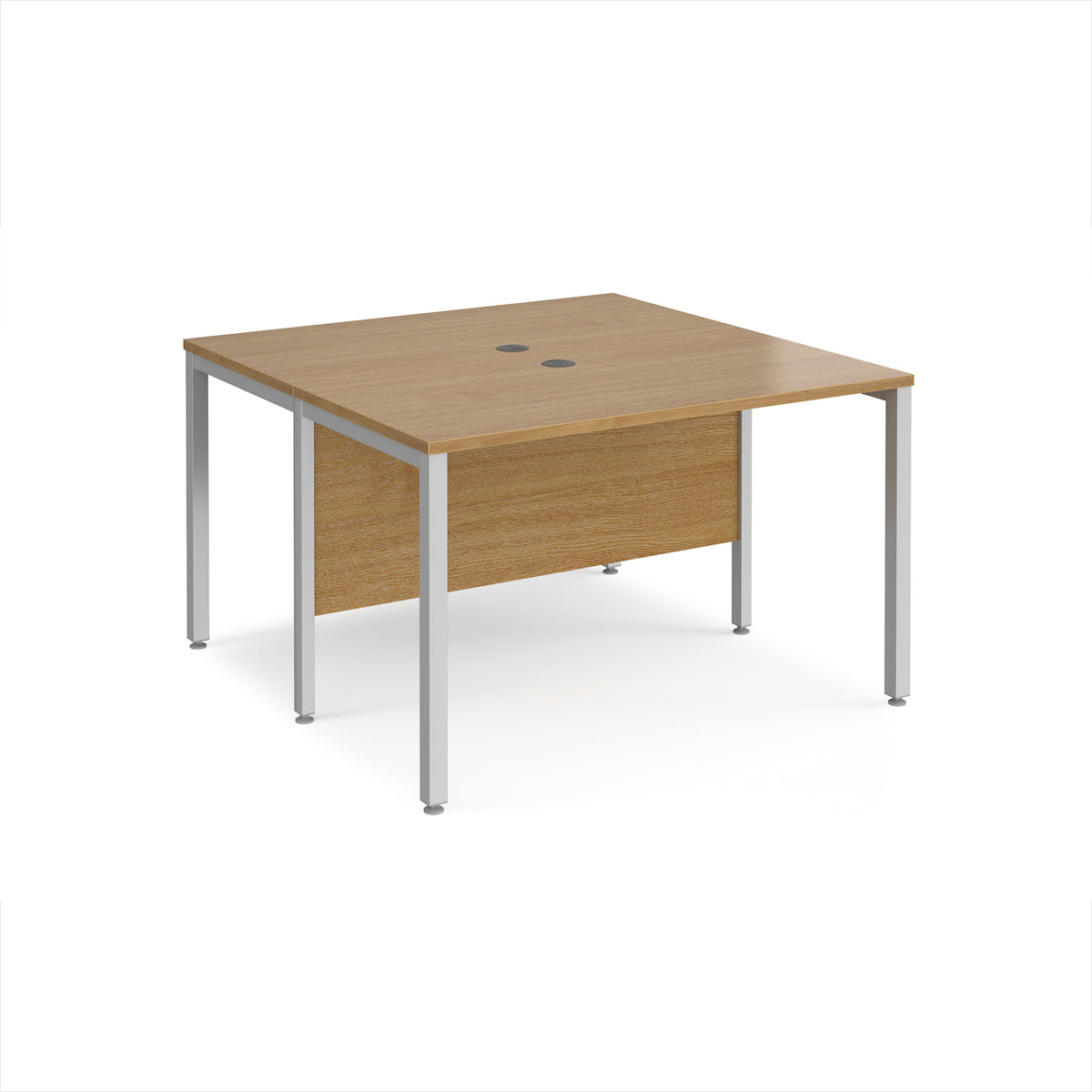 Maestro 25 back to back straight desks 1200mm x 1200mm - silver bench leg frame, Oak Top - view 1