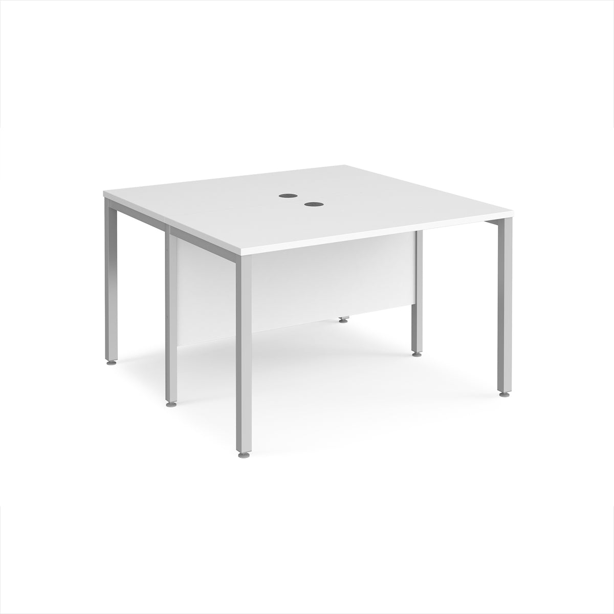 Maestro 25 back to back straight desks 1200mm x 1200mm - silver bench leg frame, White Top - view 1