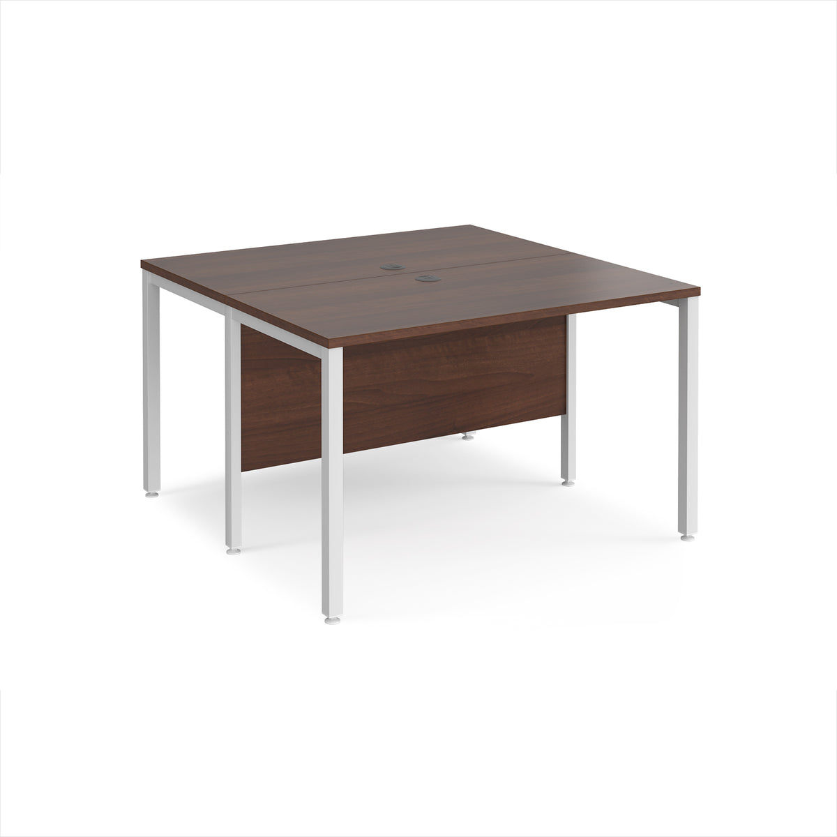 Maestro 25 back to back straight desks 1200mm x 1200mm - white bench leg frame, Walnut top - view 1