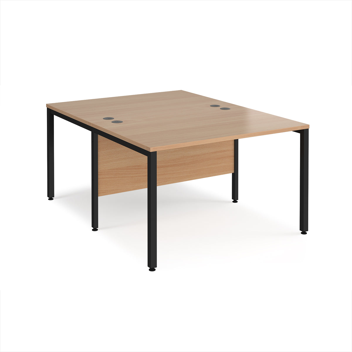 Maestro 25 back to back straight desks 1200mm x 1600mm - black bench leg frame, Beech top - view 1