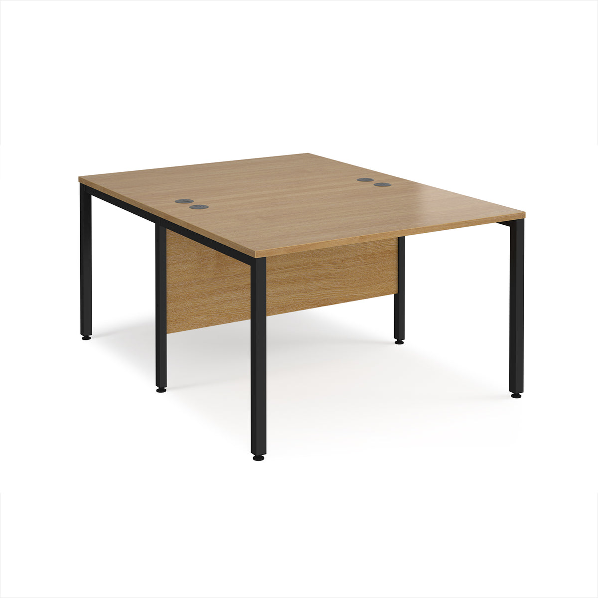 Maestro 25 back to back straight desks 1200mm x 1600mm - black bench leg frame, Oak Top - view 1