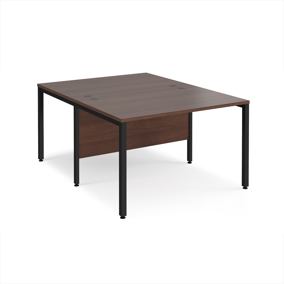 Maestro 25 back to back straight desks 1200mm x 1600mm - black bench leg frame, Walnut top - view 1
